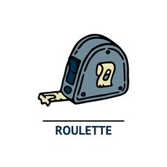 Hand drawn roulette icon. Professional labor construction tool with blue and beige colors