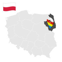 Location of  Podlasie Province on map Poland. 3d location sign similar to the flag of Podlasie. Quality map  with  provinces of  Poland for your design. EPS10.

