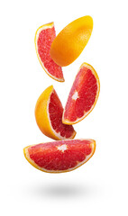 Grapefruit isolated on a white background. Falling citrus. Grapefruit