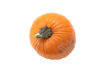 Big orange pumpkin isolated on white background. Top view.