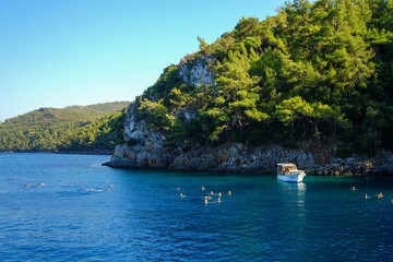 Island in the Aegean sea and boat