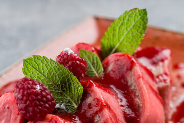 sweet sushi roll with raspberries