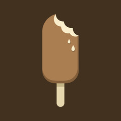 Chocolate and vanilla popsicle stick ice cream with bite simple flat vector illustration