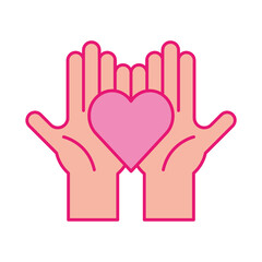 Obraz premium Heart on hands line and fill style icon vector design