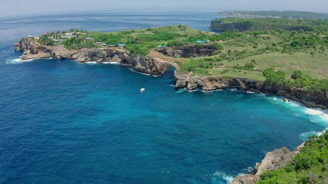Aerial view of beautiful nature ditch located on a picturesque seaside under the bright warm summer sun. Concept for the beauty of nature and relaxation in an exotic location