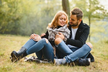 Fototapeta premium Happy young couple in love at the park.