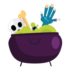 halloween witch bowl with skull bone and zombie hand vector design