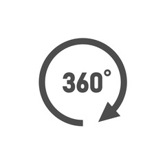 360 degrees, round icon. Rotation arrow, vector illustration.