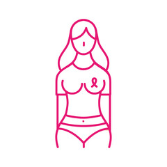 Fototapeta na wymiar breast cancer woman with ribbon tshirt line style icon vector design