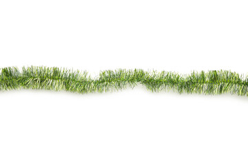 Christmas green tinsel isolated on white background.