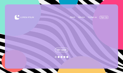 Landing page template for a website with abstract wavy lines background and geometric element. Vector