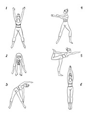 yoga asanas vector hand drawn illustration and watercolor texture. 