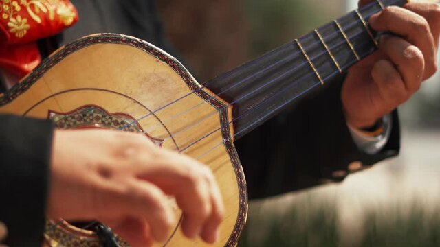 Mariachi Playing a Mexican Instrument Called Vihuela in Mexico City
