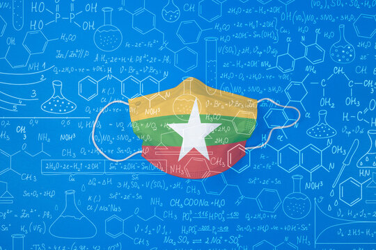 Face mask for Covid with white background and the flag of myanmar - Powered by Adobe