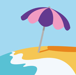 Vector emoticon illustration of a beach with sun umbrella