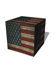 Obraz premium The geometric cube is painted in the colors of the American flag. Isolated object. 3D rendering