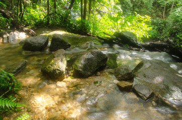Small waterfall and stone with water motion.