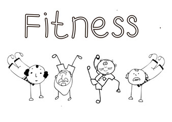 Doodle set of various people faces fitness yoga dance 