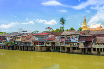 Village near river, Chanthaburi Old Town Waterfront ,Landmark with old building village in Chanthaburi Thailand.