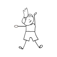 Doodle set of various people faces fitness yoga dance 