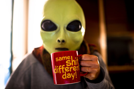 smart working. alien at work in the house. same shit different day