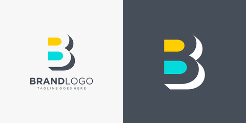 Abstract Initial Letter B Logo. Yellow and Blue Shape with Negative Space and Shadow isolated on Double Background. Usable for Business and Branding Logos. Flat Vector Logo Design Template Element. © sangart