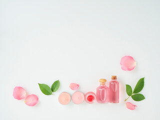 Spa set and aromatherapy oil bottles