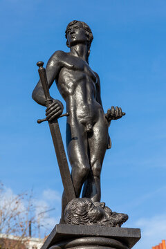 London, UK, February 26, 2012 : The Boy David statue also known as the Machine Gun Corps Memorial of the First World War at Cheyne Walk in Chelsea which is a replacement unveiled in 1975