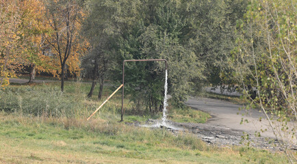 pipe with flowing water for sprinklers