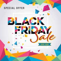 Colorful geometric Black Friday Sale template, Abstract black friday ribbon