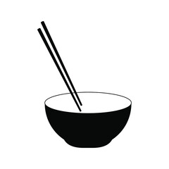Rice in a bowl with chopstick isolated on white background vector illustration
