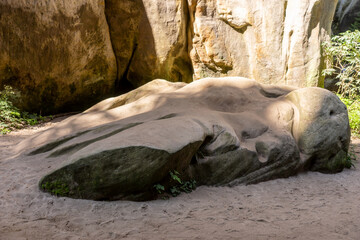 Big rock boulder in nature tourism destination - Adrspach rock city, Czech Republic, Europe