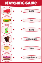 Matching game for kids. Connect picture and words. Educational worksheet for children.