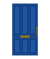 Blue closed front door. Isolated on a white background. Flat design. Vector illustration.