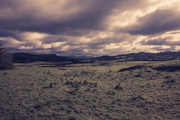 field sepia landscape across open farmland UK