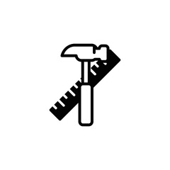 HAMMER RULER LOGO DESIGN ICON VECTOR OF BLACK COLOUR IN THE WHITE BACKGROUND