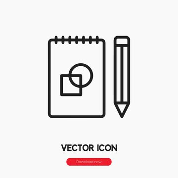 sketchbook icon vector. Linear style sign for mobile concept and web design. sketchbook symbol illustration. Pixel vector graphics - Vector.