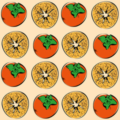 Seamless vector pattern of colored persimmons on an orange isolated background. For fabric, cover, and background.