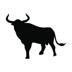 Vector silhouette of a bull. Wild animal. Silhouette of cattle. An animal in a pose of calmness, the emotion of waiting. Bull 2021. Vector print of an animal with horns.