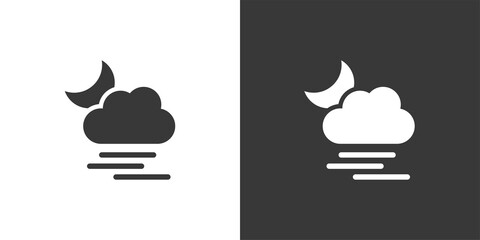Heavy fog, cloud and moon. Isolated icon on black and white background. Weather vector illustration