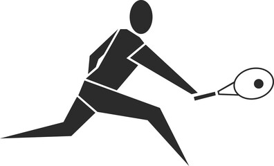 Tennis player pulling a racket for the ball. Sportsman isolated on white background. Vector illustration.