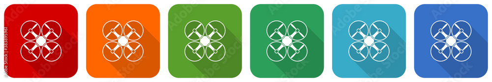 Aufkleber drone, copter icon set, flat design vector illustration in 6 colors options for webdesign and mobile