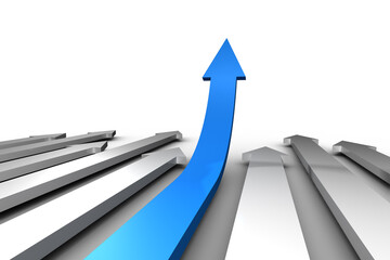 Blue arrow pointing up from grey arrows