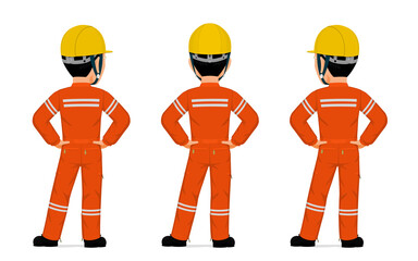 Isolated industrial worker with orange jumpsuit on white background