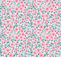 Fotobehang Kleine bloemen Bloemenpatroon. Mooie bloemen op witte achtergrond. Bedrukking met kleine roze bloemen. Ditsy print. Naadloze vectortextuur. Lente boeket.