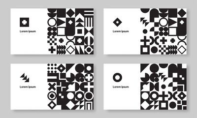 Fototapeta na wymiar Abstract monochrome Bauhaus geometric cover set. Poster or banner trendy design with black and white circle, triangle and square vector elements