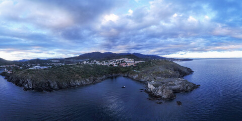 Anse de la Mauresque viewed from air at sunrise