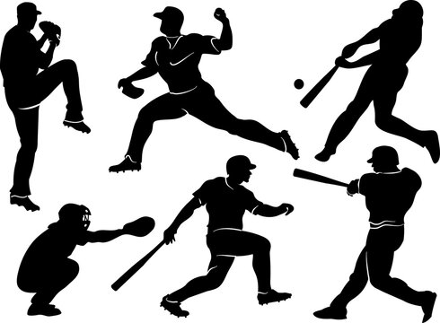 baseball players in vector silhouettes