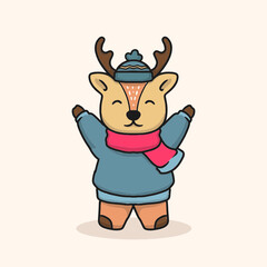 Cute forest animal with winter and Christmas cloth 