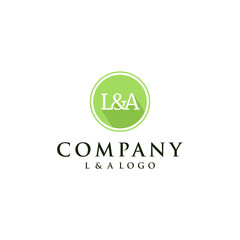 Fototapeta premium LA logo design classy luxury vector with green circle color and white background